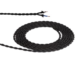 D0241  Cavo 1m Black Braided Twisted 2 Core 0.75mm Cable